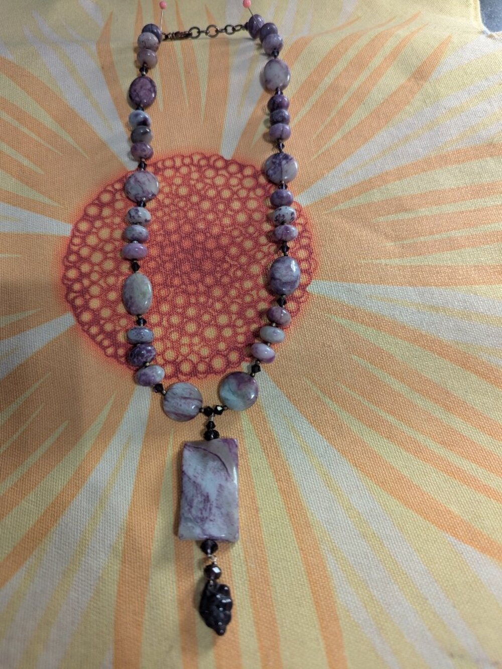 Swarovski Crystal, Purple Grass Jade & Lampwork Glass Sterling Silver Necklace